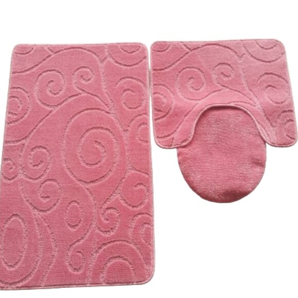 Scroll Oversize 3PC Bathroom Set Contour ,Mat ,Toilet Lid Cover Rose - Picture 2 of 3